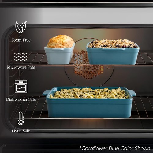 Best Choice Products 3-Piece Ceramic Bakeware Set - Stoneware Casserole & Baking Dishes | Mushroom Beige, 9x12 & 8x8 Sizes