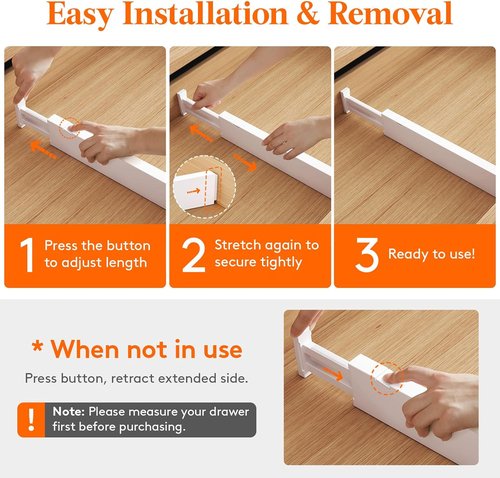 Lifewit Adjustable Drawer Organizer - 5 Pack 2.36" High Dividers for Clothes & Utensils | Expandable Storage Solution in White
