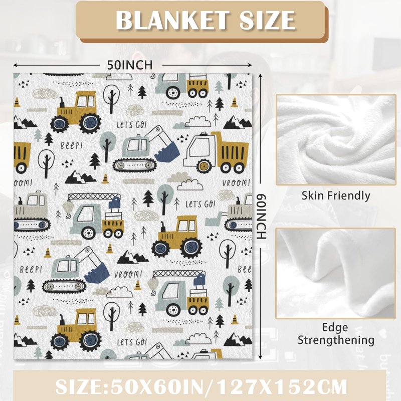 Cute Cars Truck Tractor Bulldozer Excavator Throw Blanket Soft Warm Cozy Lightweight Flannel Blanket for Bedding Sofa Travel 50"X60"