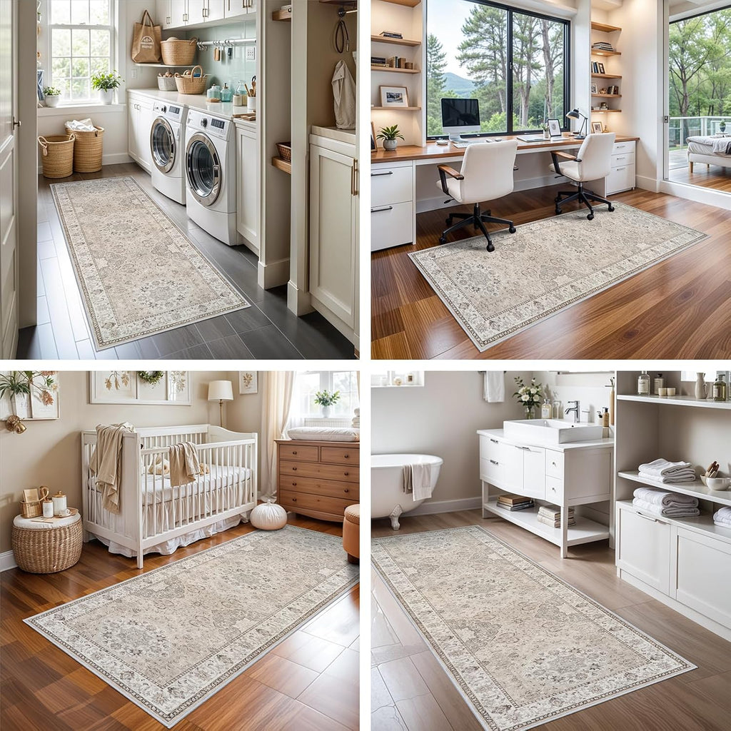Skiennix Vintage Washable Runner Rug - Soft Non-Slip Kitchen & Entryway Mat | Stain Resistant 2x6 Size