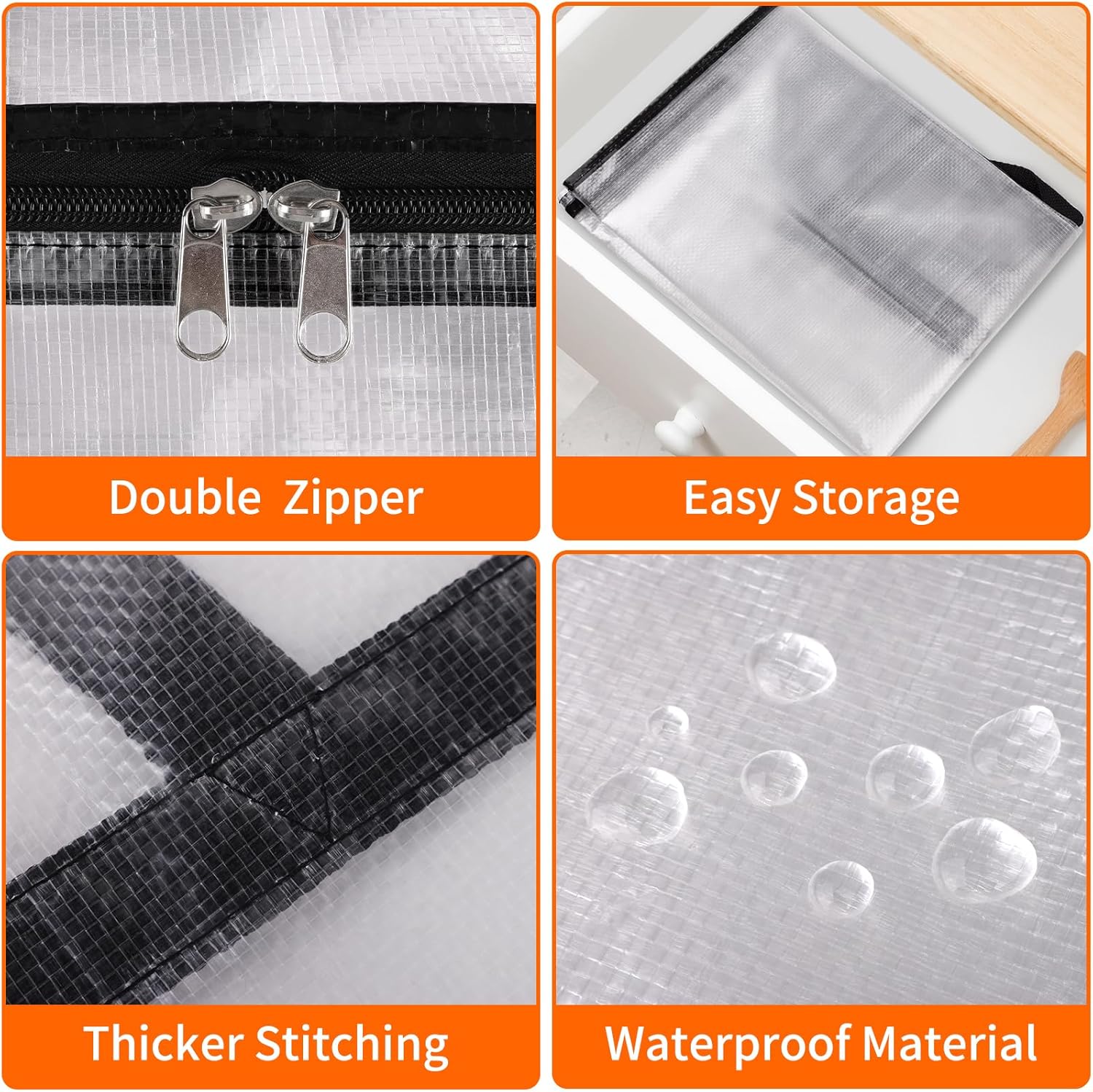 TasticTotes Clear Storage Bags - 6 Pack for Comforters, Clothes & Bedding | Zippered Under-Bed Organizer (40L)