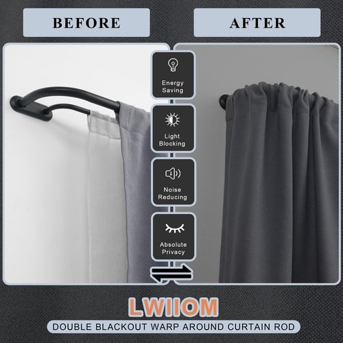 Lwiiom Double Curtain Rod for Windows 48 to 84 Inch,Adjustable Antique Bronze Wrap Around Curtain Rod with Aluminum Double-deck Finials and Brackets,1"Front and 5/8" Back Blackout Curtain Rod