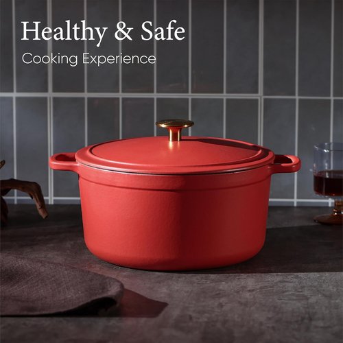 CAROTE 5QT Enameled Cast Iron Dutch Oven - Heavy-Duty Pot for Baking, Braising & Roasting | Non-Toxic, Red