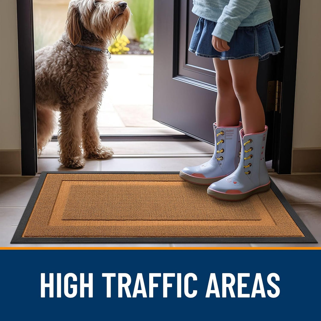 OLANLY Indoor Outdoor Front Door Mat - Waterproof All-Season Doormat | Sturdy Natural Rubber, 29.5x17, Tangerine Orange