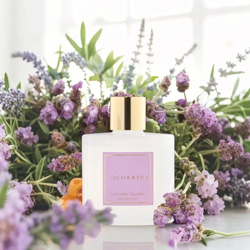 Cocorrína Reed Diffuser - Lavender Garden 6.7 Fl. Oz | Elegant Home Fragrance Set with Sticks & Baby's Breath