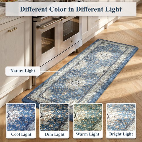 Collive Cushioned Kitchen Floor Mats, Anti Fatigue Kitchen Mats for Floor Non Slip Waterproof Sink Rugs, Comfortable Standing Desk Mat for Office, Laundry Room, 17"x47"-Blue