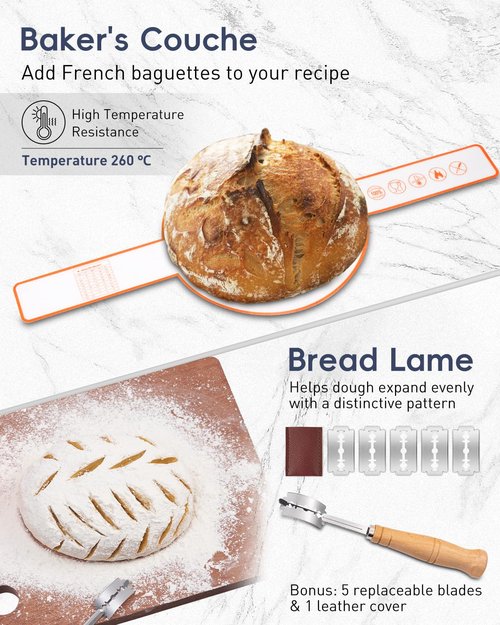 30-Pcs Sourdough Bread Baking Supplies - Sourdough Starter Kit | Including 9 inch Round and 10 inch Oval Banneton Proofing Basket，Precision Measuring Spoons，Electronic scales
