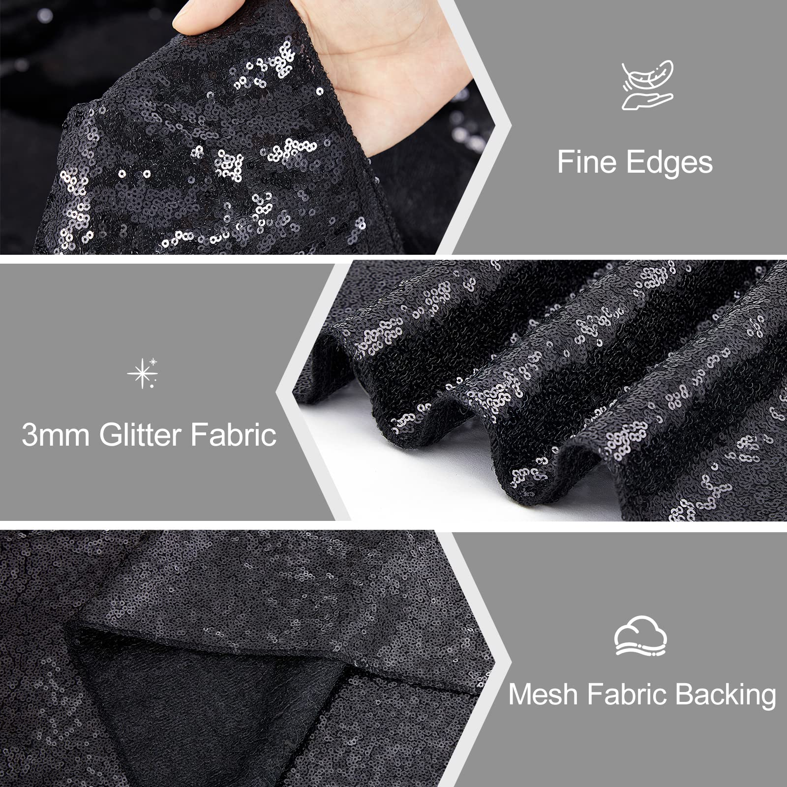 Sequin Table Runners 5 Pieces Black Table Runners 12x72 Inch Glitter Dining Table Cover for Party Wedding Birthday Reception Banquet Decoration Spring Party Chair Sashes