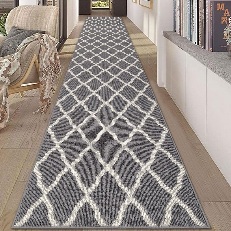 SHACOS Hallway Runner Rugs 2.6x12 ft Long Washable Non Slip Rubber Backing Carpet Runner Dirt Trapper Floor Runner Mats for Kitchen Hall Entryway Living Room, Light Gray