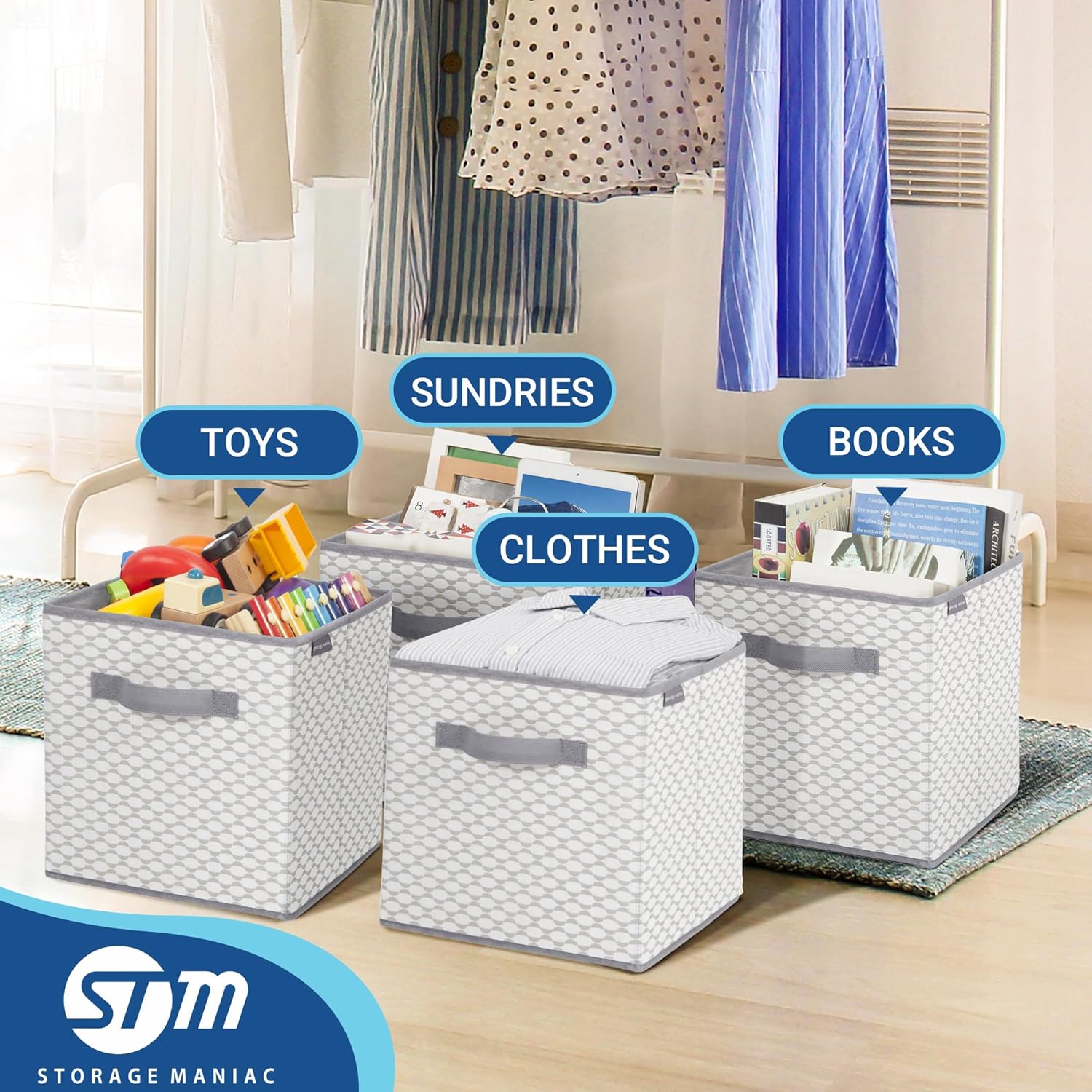 Storage Maniac Storage Cubes - Durable Collapsible Bins with Handles | 6-Pack 11-Inch Fabric Organizers