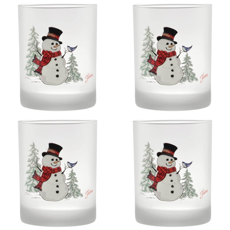 Officially Licensed Fiesta Snowman Frosted Glass Set of 4 (Classic DOF, 14-Ounce)