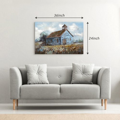arttitue Farmhouse Barn Wall Art Painting: Canvas Rustic Farm Picture Hand Painted Country Landscape Print Decor Rural Scene Artwork for Nursery Living Room Bedroom