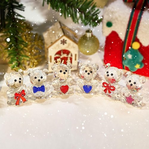 Crystal Bear Figurine Set by Skiennix - 6 Handcrafted Glass Animal Sculptures for Home Decor | 2.4” Tabletop Display
