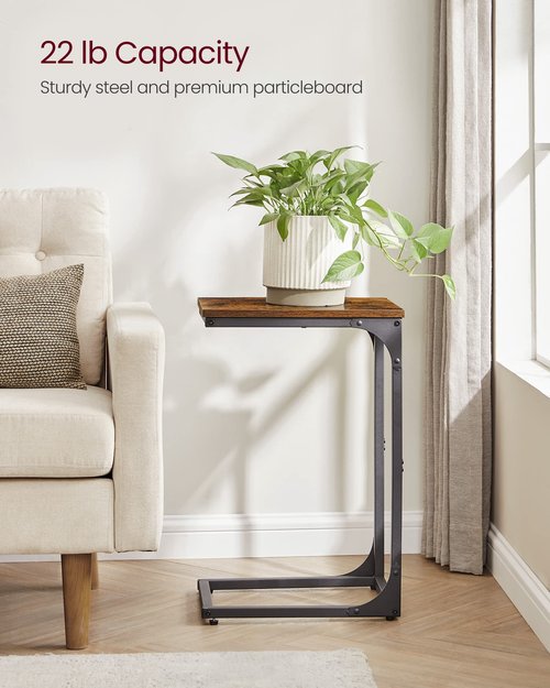 VASAGLE C-Shaped End Table Set of 2, Small Side Table for Couch, Sofa Table with Metal Frame for Living Room, Bedroom, Bedside, Rustic Brown and Black