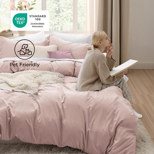 Bedsure Twin Duvet Cover Set - Rose Pink Extra Soft Bedding, 68x90 Inches with Zipper Closure & Pillow Sham