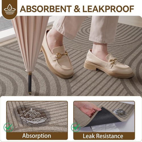 Front Door Mat - Absorbent Non-Slip Indoor Doormat | Easy Clean 17''x30'' Brown