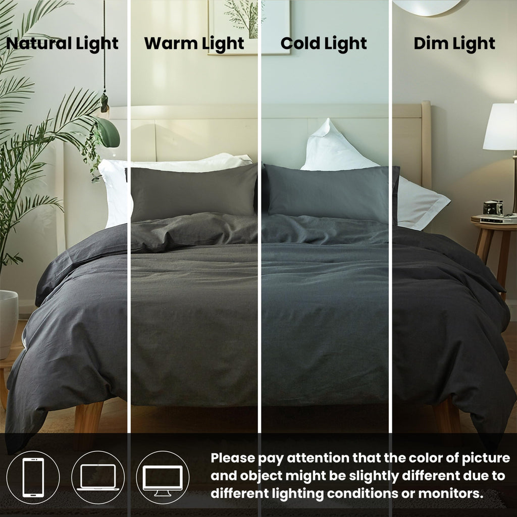 FALUCA French Linen Duvet Cover Set 3-Piece Queen (88"x92") - Soft & Comfortable Linen-Cotton Blend, Breathable Farmhouse Bedding for All Seasons& Luxury Home Decor, Dark Grey/Charcoal