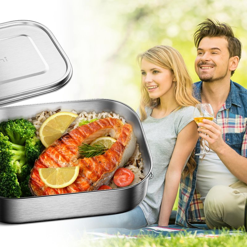 NUTUNI Large Lunch Box for Adults and Kids, 47oz Stainless Steel Food container, 1400ML Leak-Proof Metal Bento Box, Food Storage Contaniers For School, Travel, Work