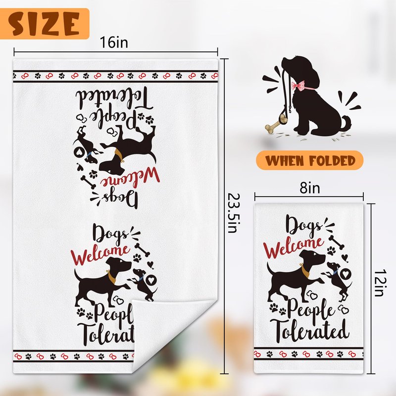 Hexagram Dog Dish Towels and Dish Cloths Dog Mom Gifts for Women Lovers, Funny Kitchen Hand Towels Sets of 4, Dogs Welcome People Tolerated Sayings Tea Towel Housewarming Decor for New Home Bathroom
