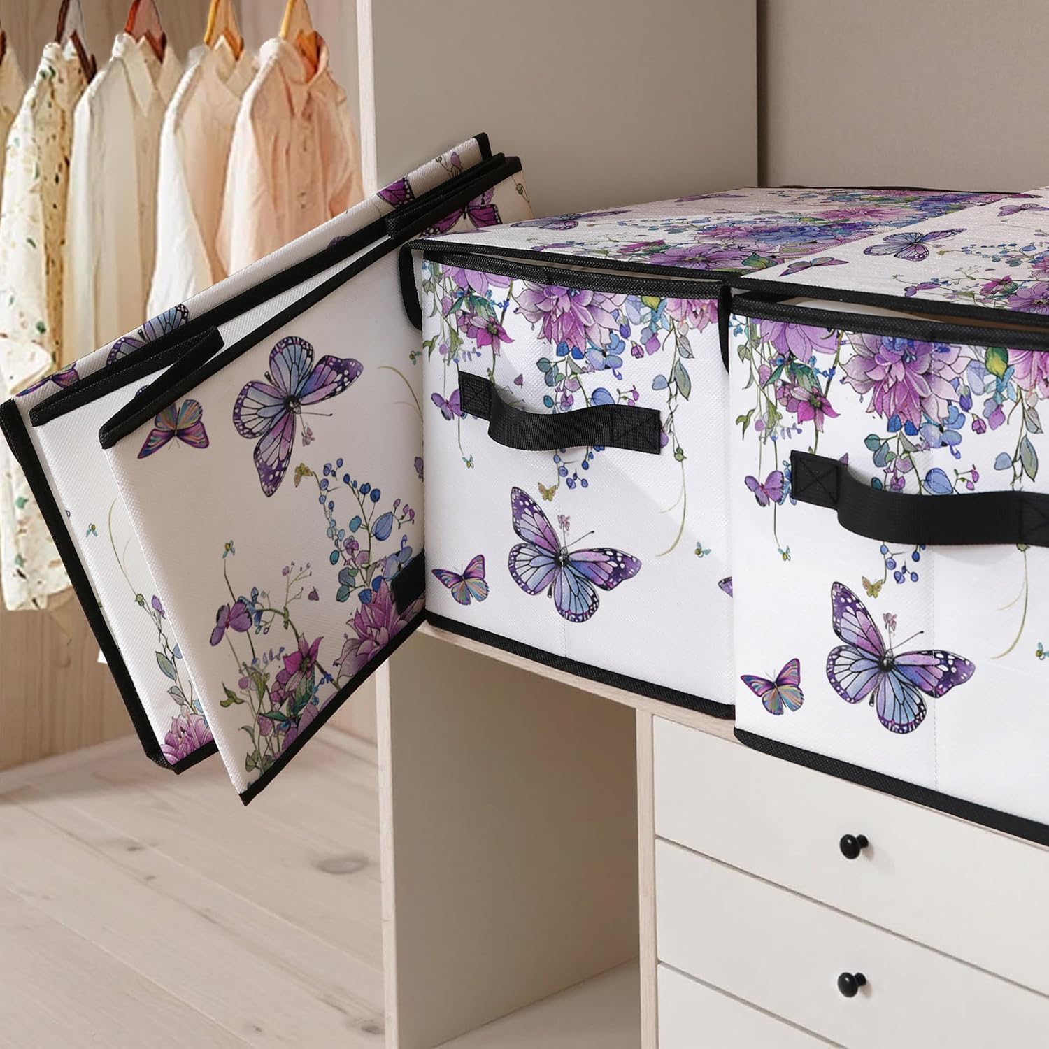 Skiennix Stackable Clothes Storage Bins - Fabric Organizers with Lids | 3 Pack for Home & Office