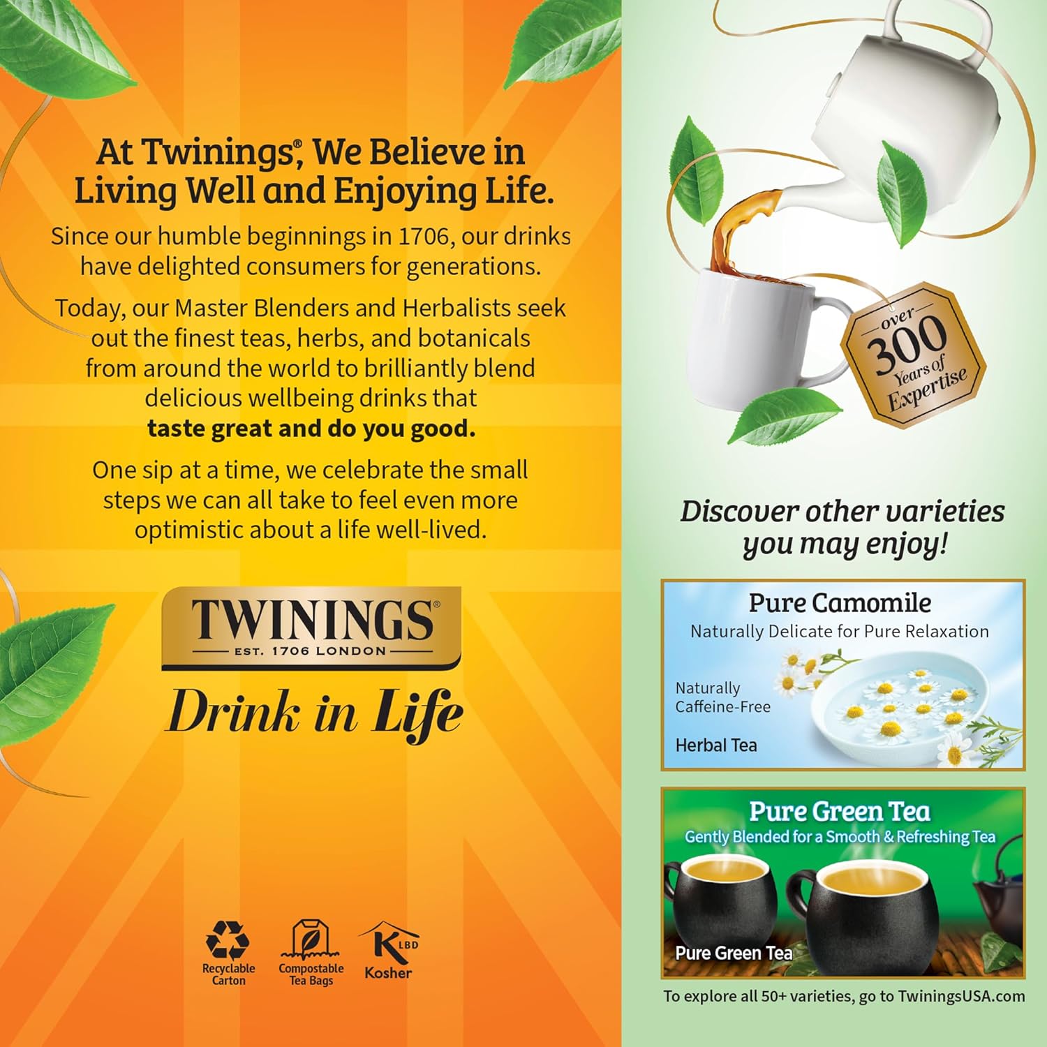Twinings Pure Peppermint Herbal Tea - Individually Wrapped Bags, 25 Count | Caffeine-Free, Fresh Minty Flavor, Perfect Hot or Iced