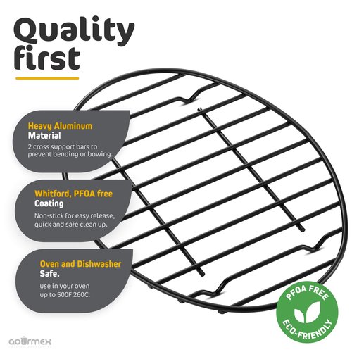 GOURMEX Black Oval Roasting Rack with Integrated Feet | Stainless Steel Kitchen Rack With Non-Stick Coating, PTFE Free | Oven and Dishwasher Safe | Ideal for Cooking, Roasting, Drying, Grilling
