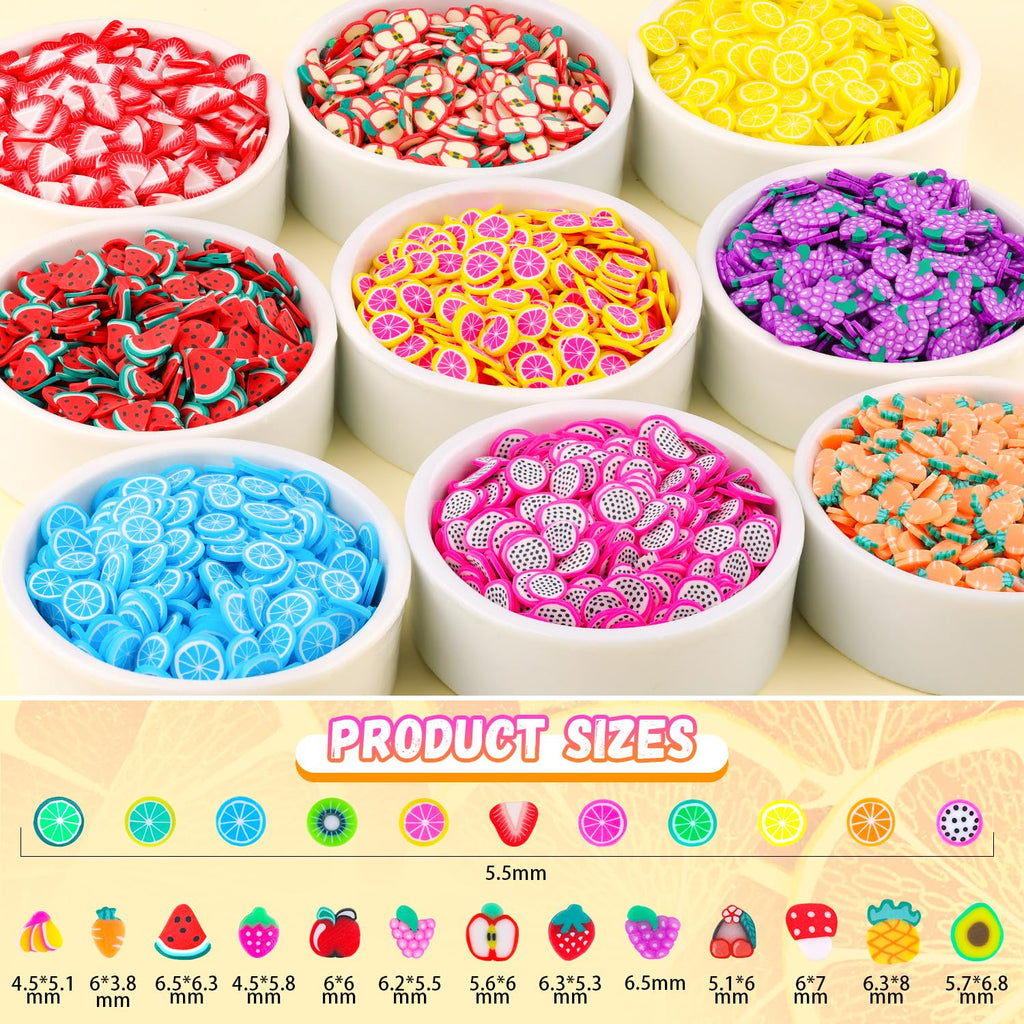 TINKRSTUFF Fruit Slice Polymer Clay Slime Add-Ins - 24-Grid Assorted Fimo Accessories for Nail Art & DIY Crafting