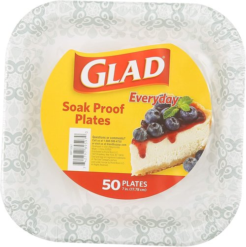 Glad Heavy Duty Paper Plates - Soak Proof & Cut Proof for Parties | 7 Inch, Grey Victorian Pattern, 50 Count
