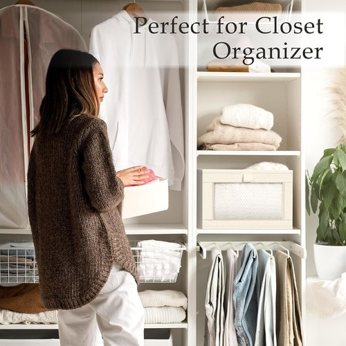 Criusia Closet Organizers - 4 Pack Foldable Linen Baskets with Mesh Windows for Clothing & Toys | Beige