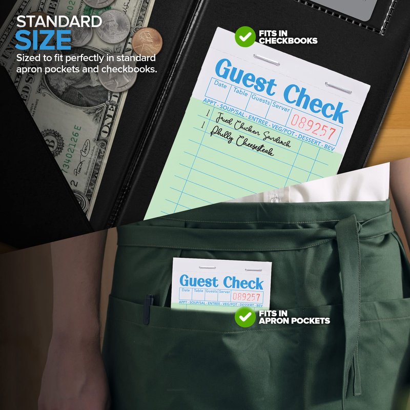 Stock Your Home Green Guest Check Books for Servers (20 Pack) Server Note Pads, Waiter Checkbook, Food Receipt Book, Restaurant Order Pad, Paper Checks, Waitress Accessories, 1000 Total Tickets