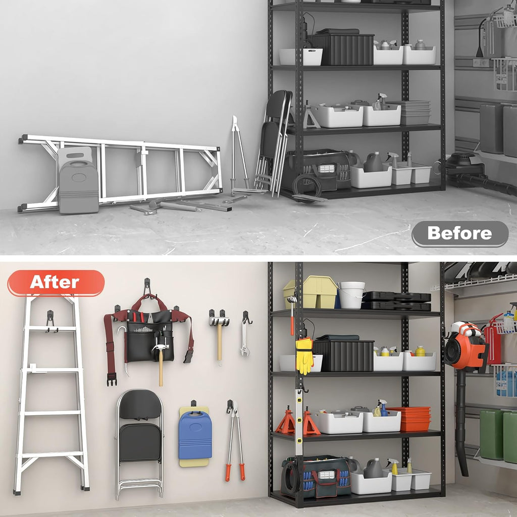 TORACK Garage Storage System Hooks - 15 PCS Wall Mount Utility Hooks for Tools, Ladders & More | Black