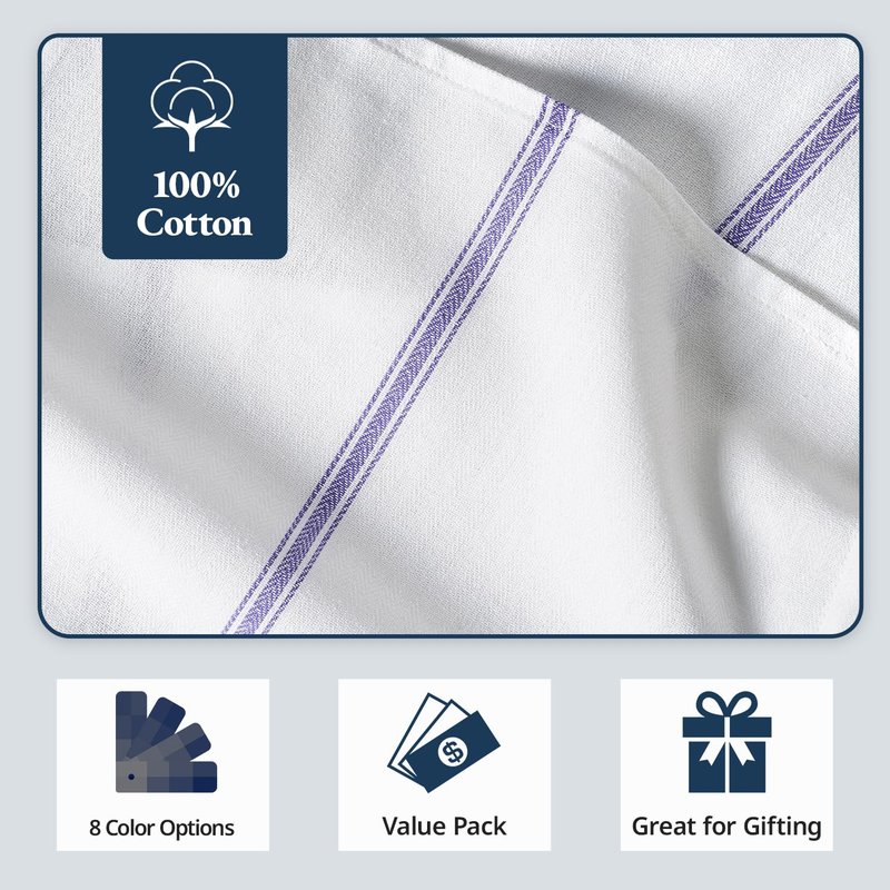 LANE LINEN Kitchen Towel Set - 24 Pack 100% Natural Cotton Absorbent Dish Towels for Kitchen, Reusable Wash Cloths, Machine Washable Hand Cloth, 14"x25", Soft & Durable - Blue Stripe