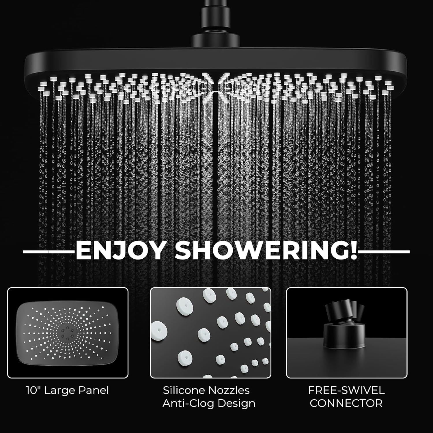 Skiennix Wide Rain Shower Head - 5 Modes Handheld Showerhead Combo with High Pressure | Adjustable Black Design