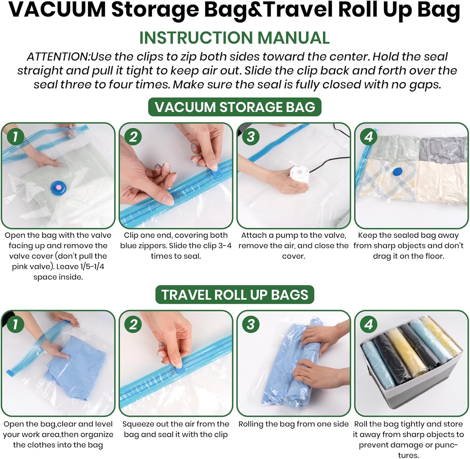 Skiennix Vacuum Storage Bags - 20-Pack with Electric Air Pump | Space-Saving for Clothes, Comforters & More - 4 Jumbo, 4 Large, 4 Medium, 4 Small, 4 Roll-Up