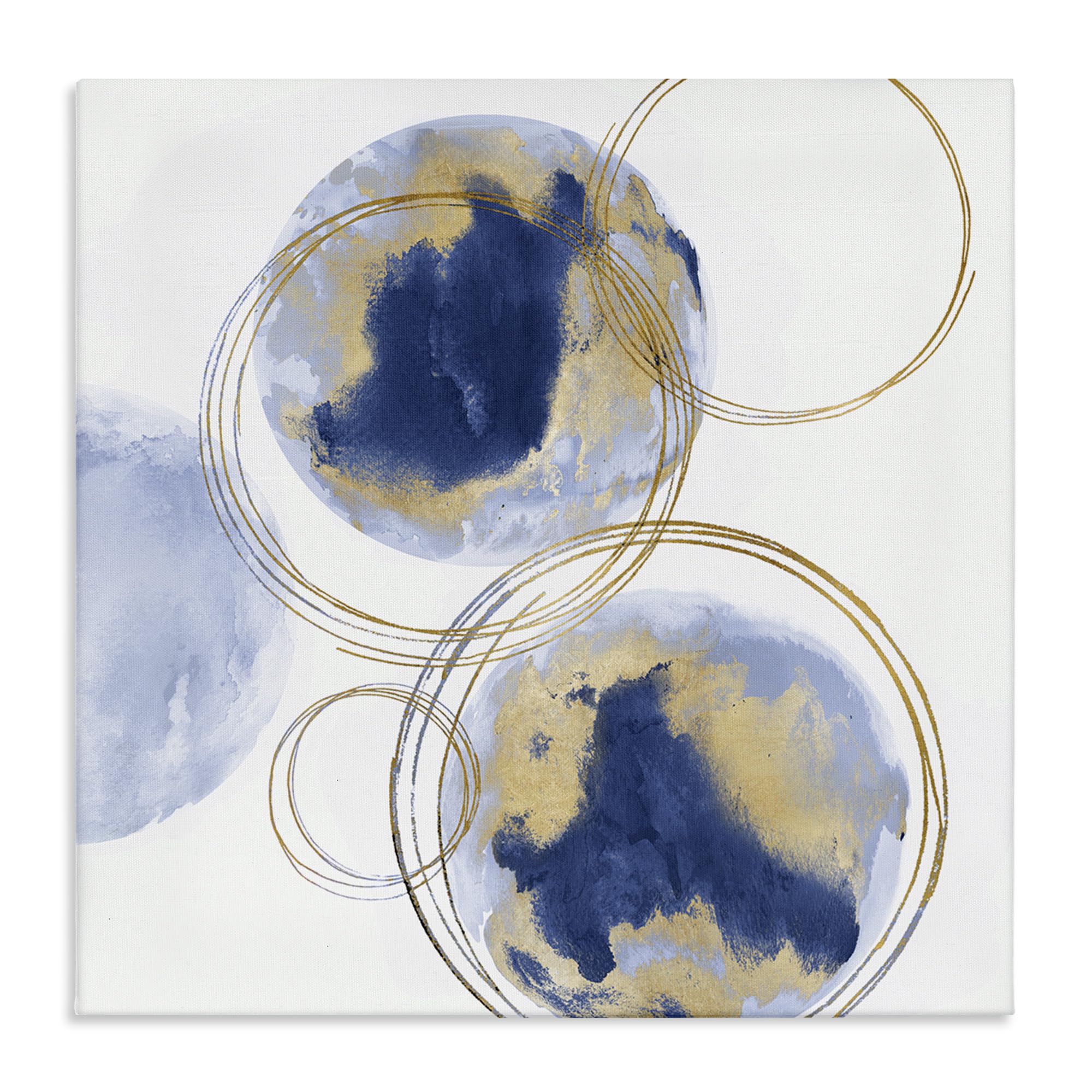 Stupell Industries Golden Rings and Blue Circle Abstraction Modern Shapes, Designed by Natalie Harris Canvas Wall Art, 24 x 24