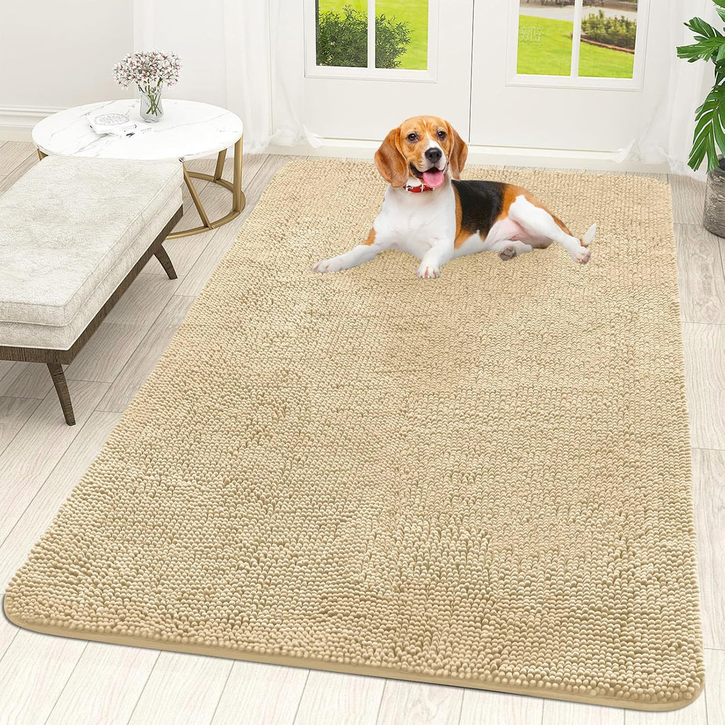 OLANLY Dog Door Mat - Absorbent Non-Slip Chenille Mat for Muddy Paws | 59x35 Inches, Quick Dry & Washable