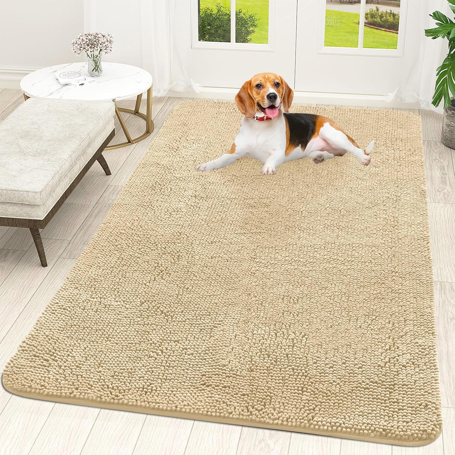 OLANLY Dog Door Mat - Absorbent Non-Slip Chenille Mat for Muddy Paws | 59x35 Inches, Quick Dry & Washable