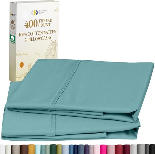California Design Den King Size Pillow Cases - 100% Cotton, 400 Thread Count, Cool & Smooth Sateen (Teal)