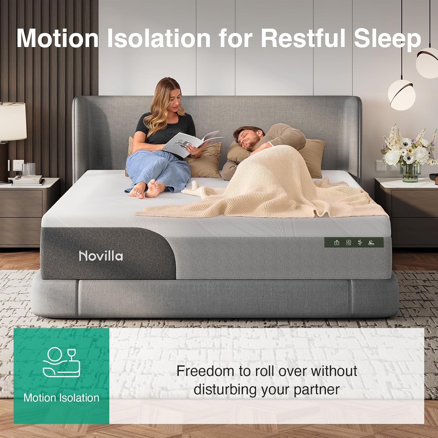 Novilla Queen Mattress - 14 Inch Gel-Infused Cooling Memory Foam | Pain Relief & Spinal Support