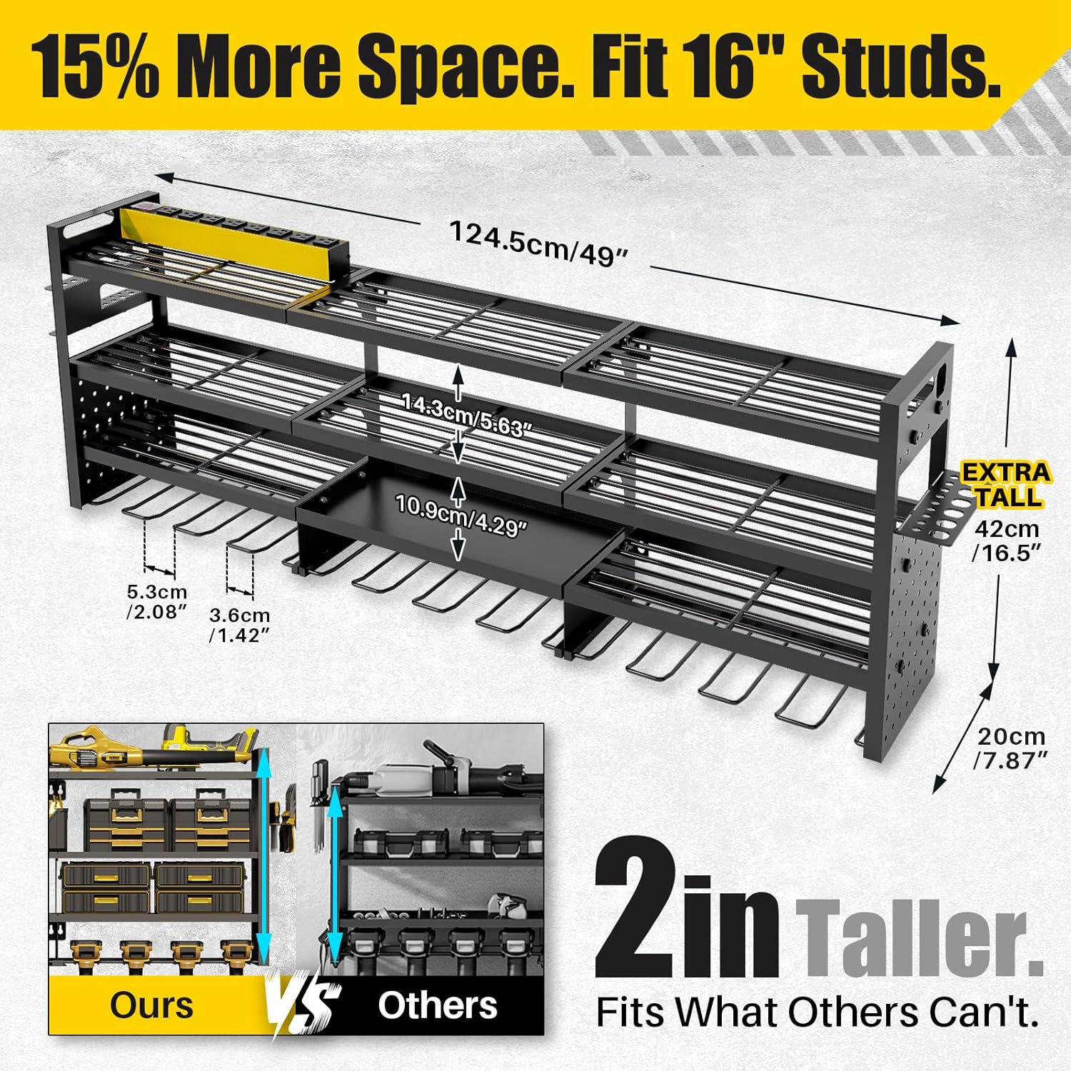 Power Tool Organizer Wall Mount - 8-Outlet TR Charging Station | Heavy Duty Metal Garage Storage Rack
