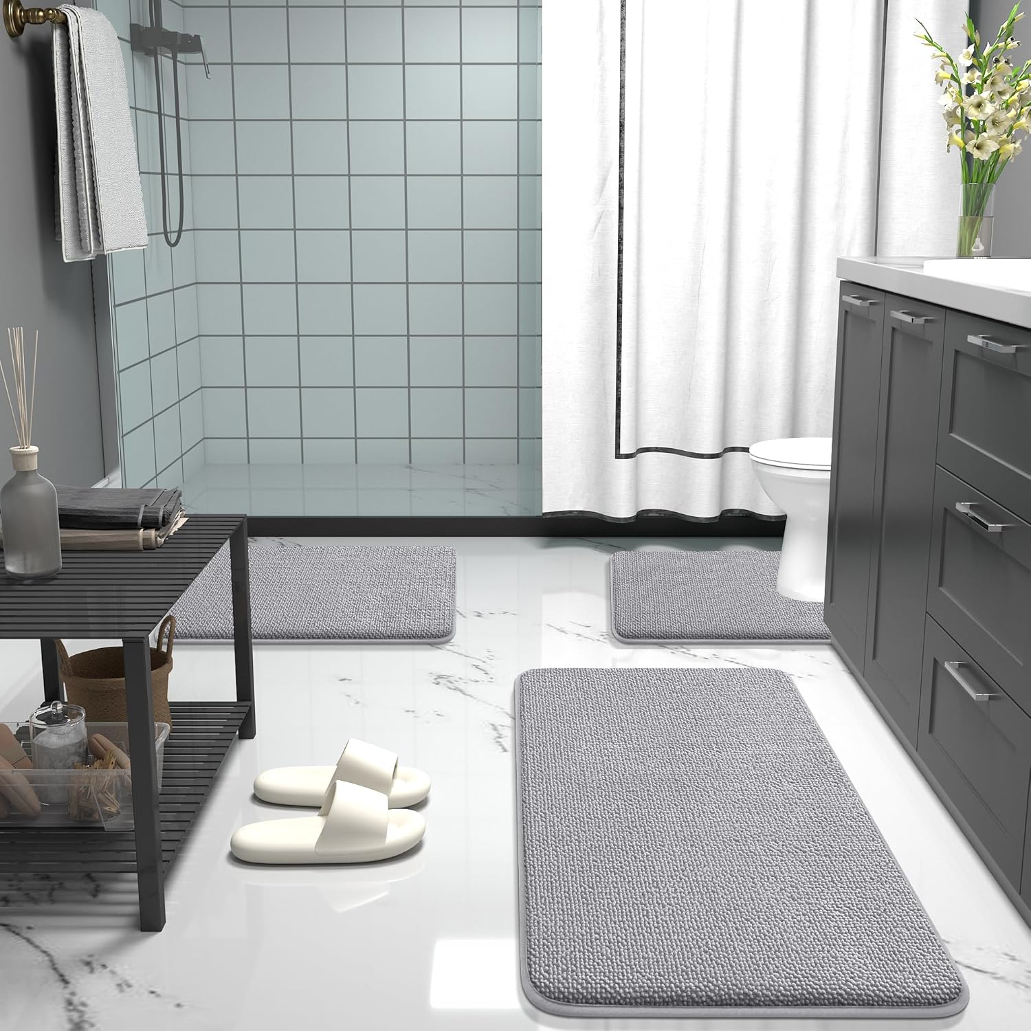 OLANLY Thick Memory Foam Bath Mat Rug - Extra Soft & Absorbent Non-Slip Design | 30x20 Grey, Quick Dry