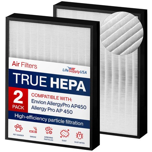 AP450 True HEPA Filter Replacement Compatible with Envion AllergyPro AP450 Allergy Pro AP 450 Air Purifiers by LifeSupplyUSA (2-Pack)