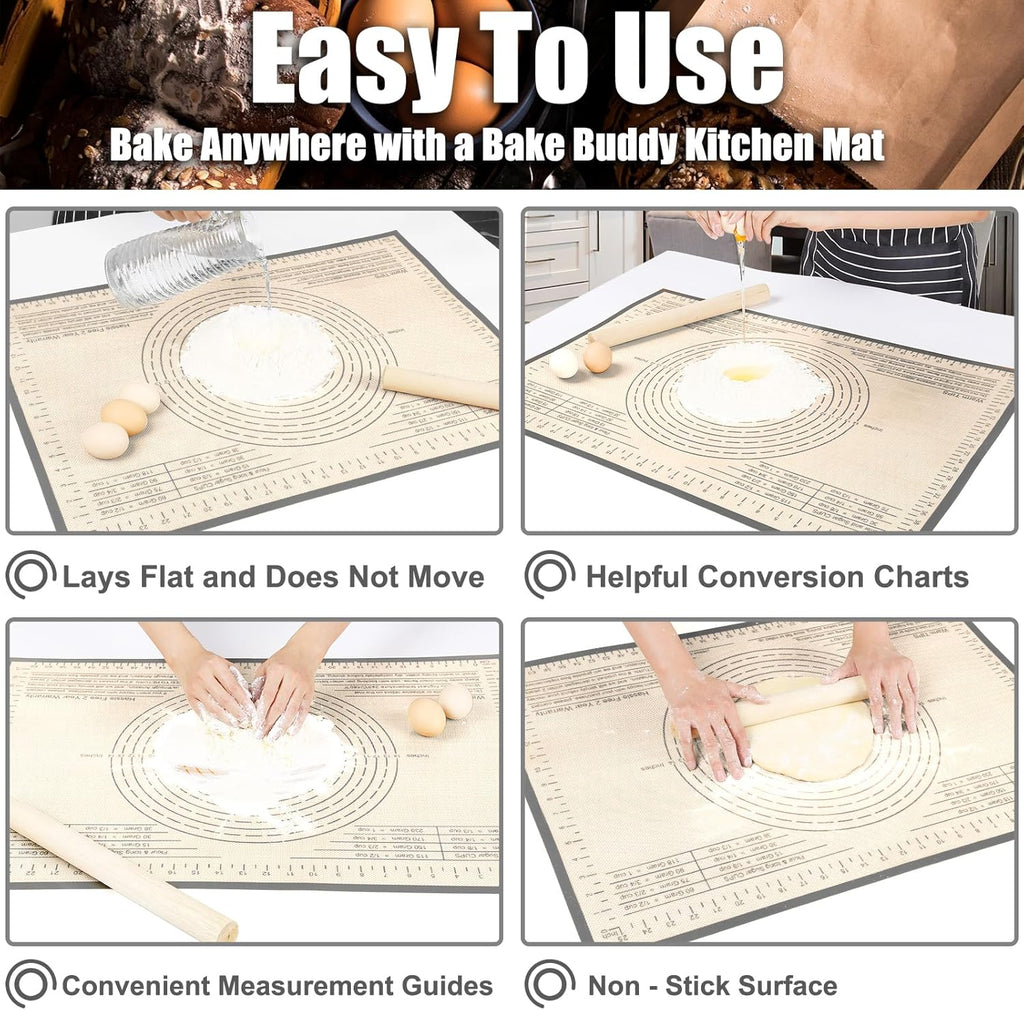 Skiennix Non-Slip Silicone Pastry Mat - 28X20 Inches with Measurements for Baking & Dough Prep