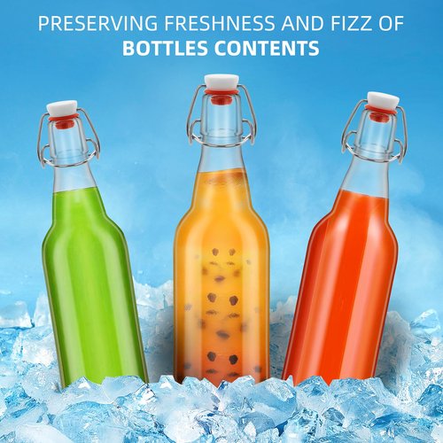eispap 3 pcs Clear 16oz Beer Bottles with Flip Caps, 16oz Glass Bottle with Swinging Top for Airtight Lids, Home Brewing and Fermentation Kombucha, Vanilla Extract, Beverage, Water