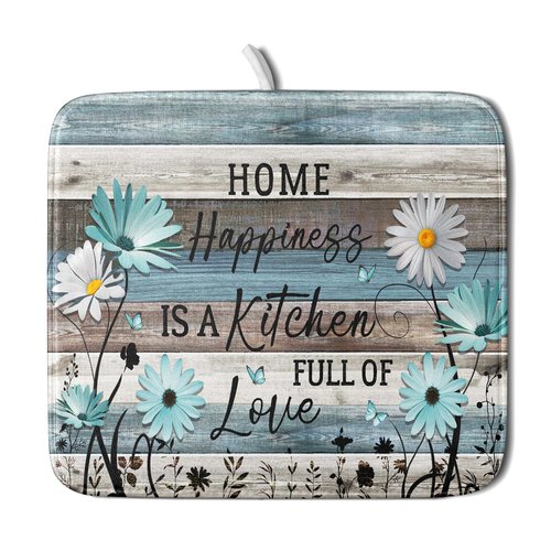Daisy Floral Dish Drying Mat 16x18 Inches Rustic Wood Microfiber Absorbent Reversible Dish Draining Pad Fast Dry Kitchen Accessories