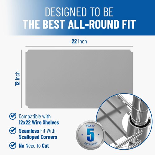 Sterling Shelf Liners for Wire Shelf System: Set of 5 in Graphite: 12 x 22 inch: Plastic Wire Shelving Mats