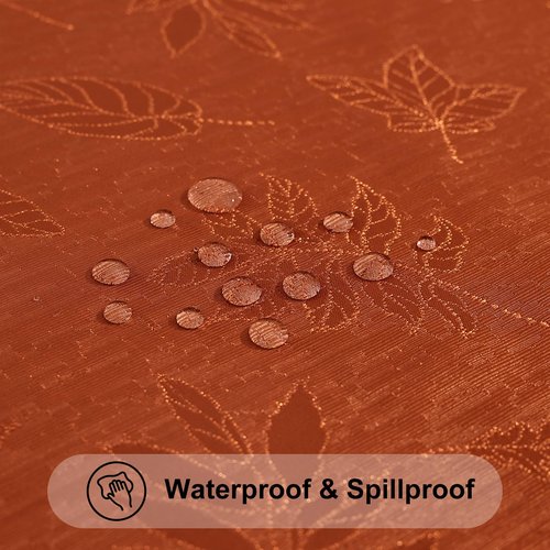 Smiry Rectangle Tablecloth, 60x102 Inch Waterproof Damask Table Cloth, Leaves Patterns Fabric Jacquard Table Covers for Parties, and Holiday Dinner, Rust