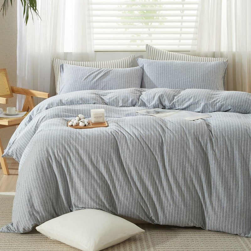 LIFETOWN 100% Jersey Knit Cotton Duvet Cover Set T-Shirt Feel Bedding Set Ultra Soft Wrinkle-Free (Heathered Oatmeal Beige, Queen)