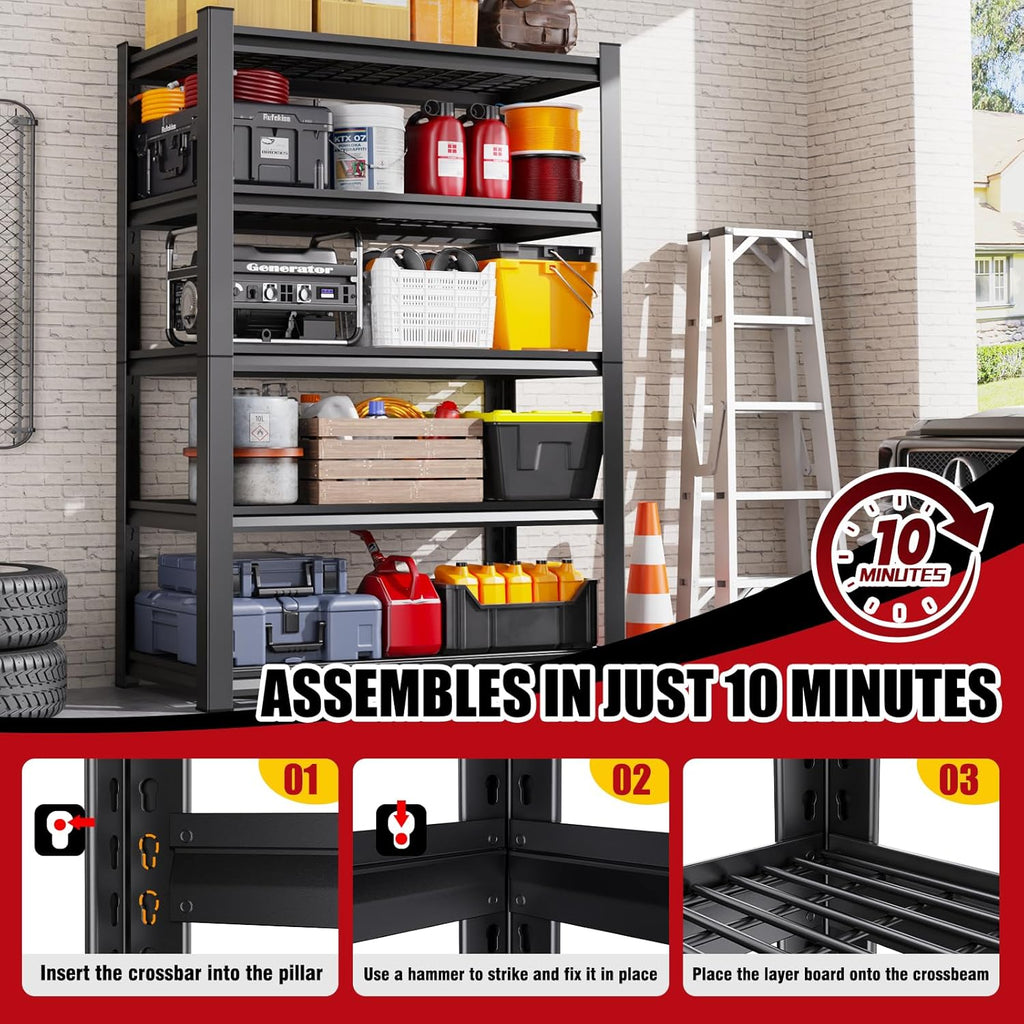 Regine Switzerland 71" Heavy Duty Garage Shelving | 3000LBS Capacity, Adjustable 5-Tier Metal Unit