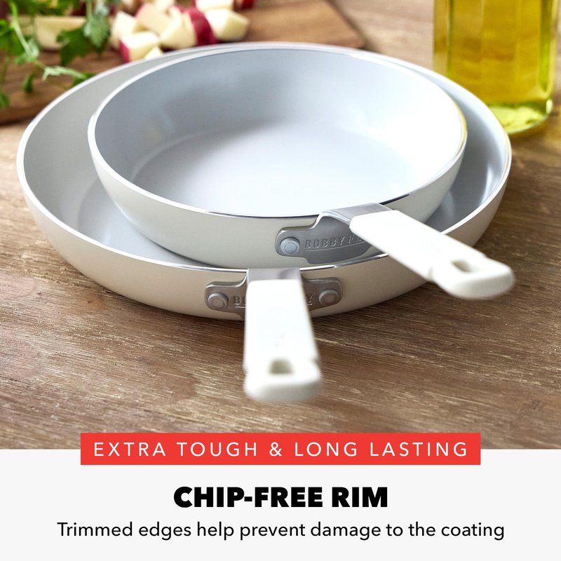 GreenPan x Bobby Flay 2 Piece- 8” and 10” Nonstick Frying Pan Skillet Set, PFAS-Free Diamond Ceramic, Induction Suitable, Stay-Cool Silicone Handle, Easy Clean Dishwasher & Oven Safe, Cream